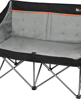 Oversized Double Camping Chair for Adults, Fully Padded Folding Camping Chairs Loveseat, Big Heavy Duty Outdoor Patio Lawn Chair with Arm Cup Holder